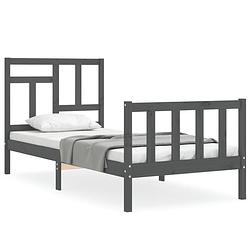 Foto van The living store massief grenenhouten bedframe - grijs - 205.5 x 105.5 x 100 cm - multiplex lattenbodem