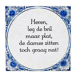 Foto van Delfts blauwe teksttegel bril plat - fopartikelen