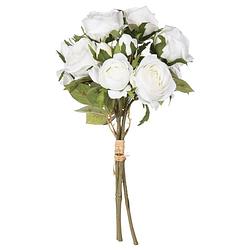 Foto van Atmosphera kunstbloemen boeket 14 witte rozen 40 cm - kunstbloemen