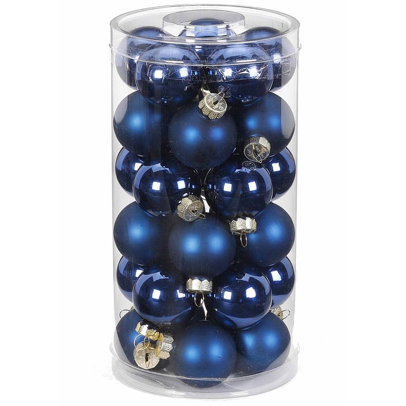 Foto van 30x donkerblauwe kleine glazen kerstballen 4 cm glans en mat - kerstbal