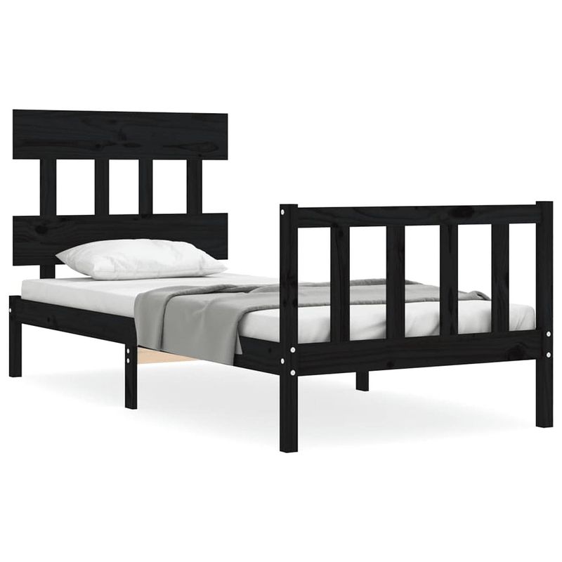 Foto van The living store bed the living store grenen bedframe - 205.5 x 95.5 x 81 cm - massief grenenhout - zwart