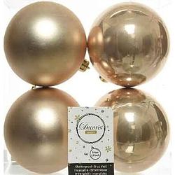 Foto van 4x kunststof kerstballen glanzend/mat donker parel/champagne 10 cm kerstboom versiering/decoratie - kerstbal