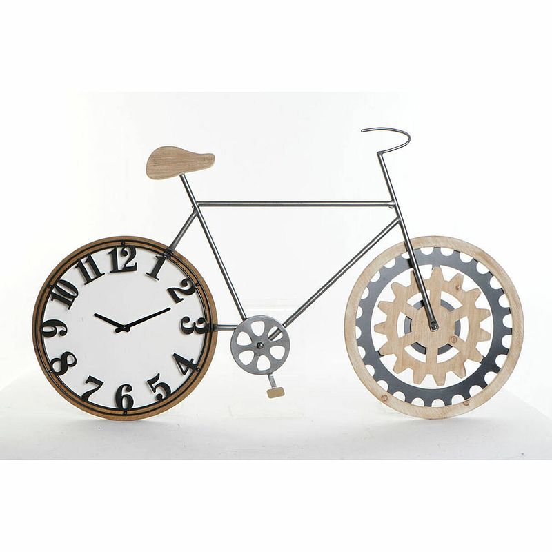 Foto van Muurklok dkd home decor 108 x 6,4 x 63,5 cm natuurlijk zwart fiets metaal hout mdf