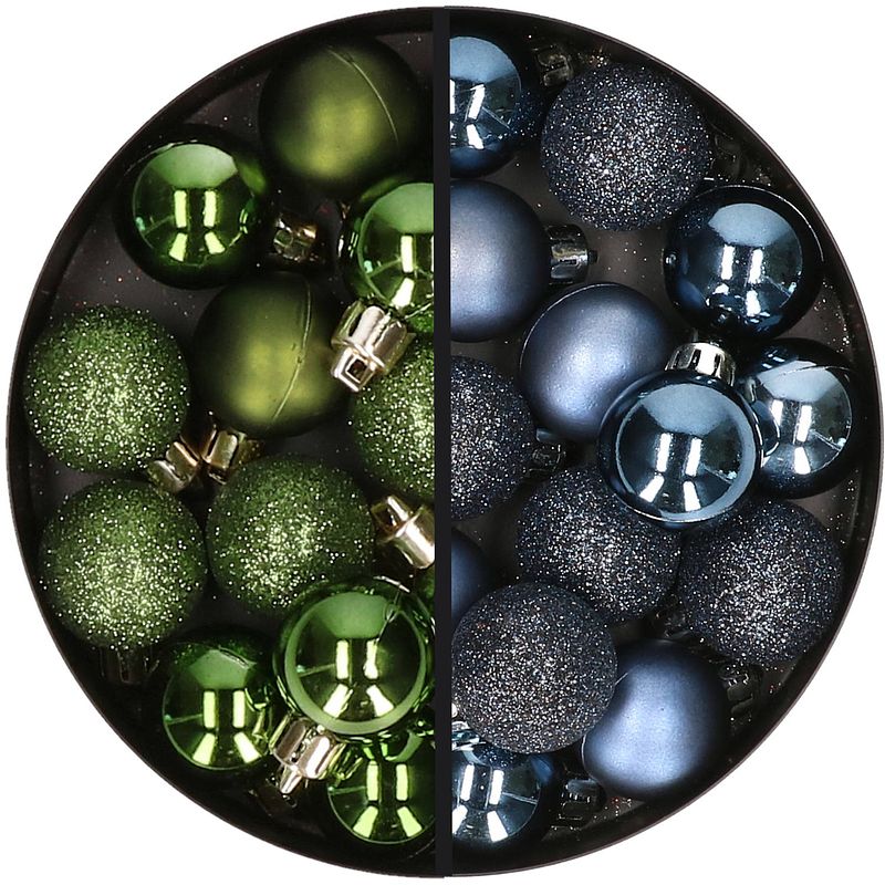 Foto van 34x stuks kunststof kerstballen groen en donkerblauw 3 cm - kerstbal