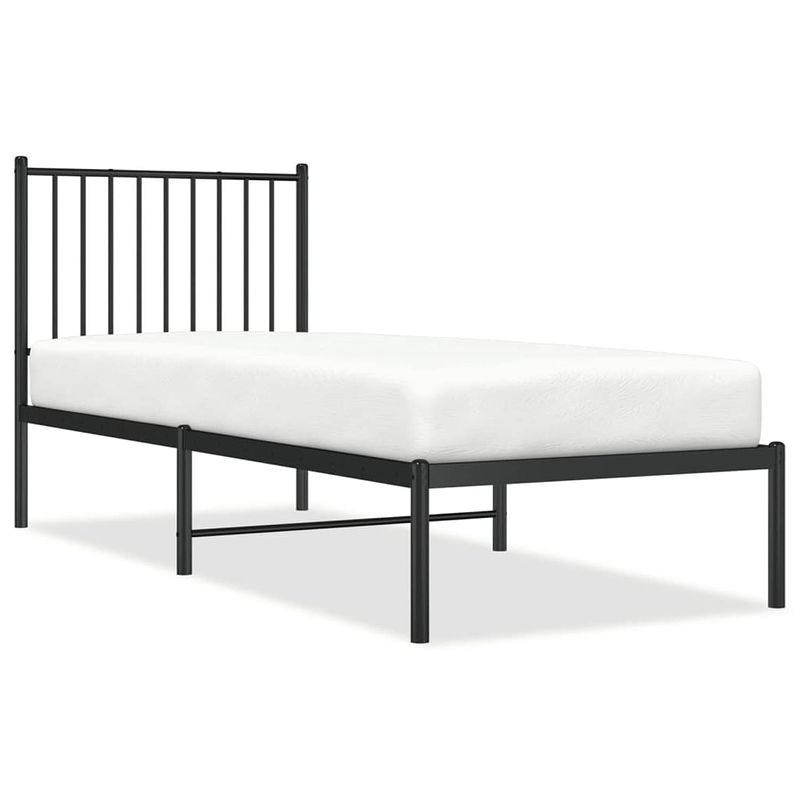 Foto van Vidaxl bedframe met hoofdbord metaal zwart 75x190 cm