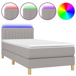 Foto van The living store boxspring - led - lichtgrijs - 100x200 cm - pocketvering matras