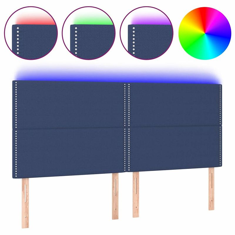 Foto van Vidaxl hoofdbord led 180x5x118/128 cm stof blauw