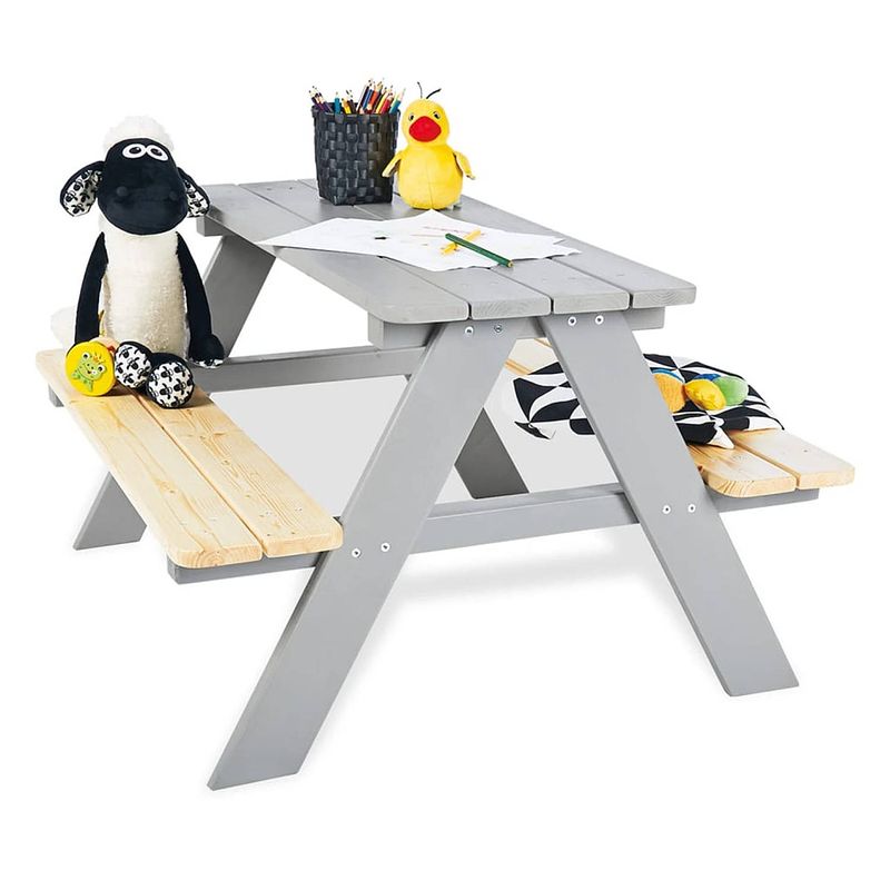 Foto van Pinolino kinderpicknicktafel met bank nicki f??r 4 hout grijs