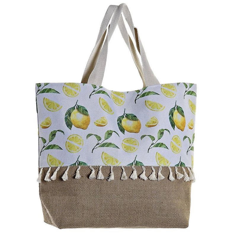 Foto van Strandtas lemon met bladeren 44 x 57 cm - strandtassen