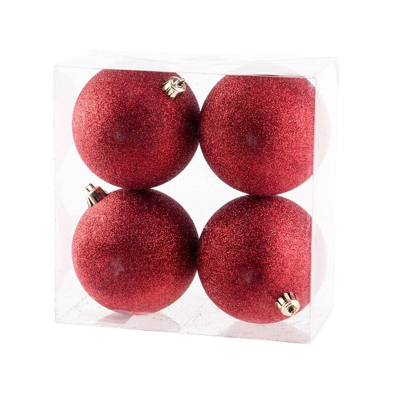 Foto van Cosy @home kerstballen rood glitter ø 10 cm - 4 stuks