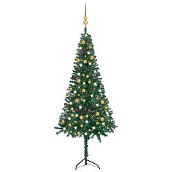 Foto van Vidaxl kunstkerstboom met led's en kerstballen hoek 210 cm pvc groen