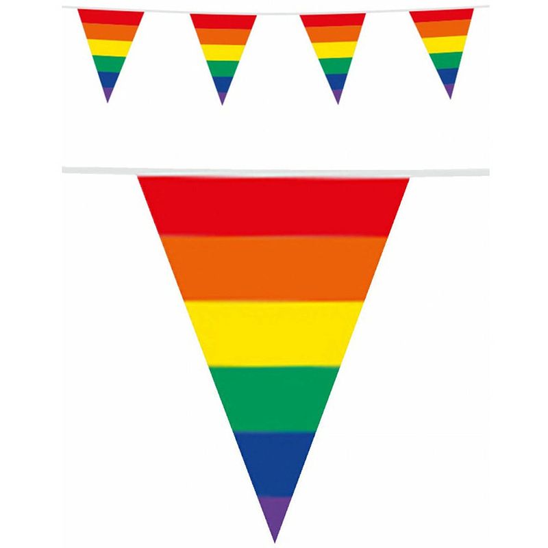 Foto van Set van 2x stuks regenboog thema binnen/buiten vlaggenlijn/vlaggetjes 10 meter - vlaggenlijnen