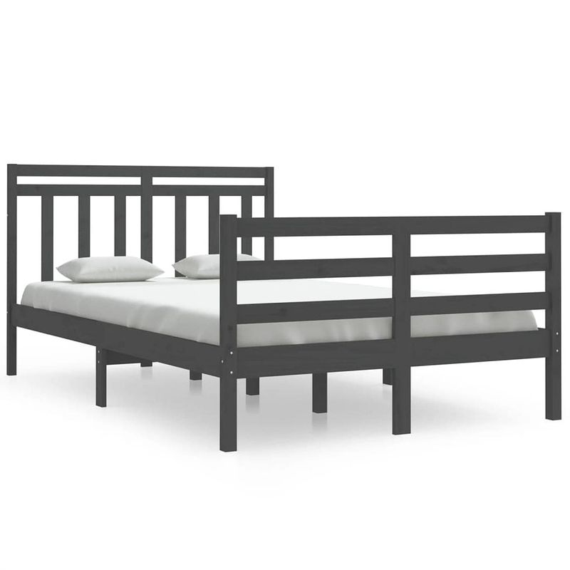 Foto van Vidaxl bedframe massief hout grijs 120x190 cm 4ft small double