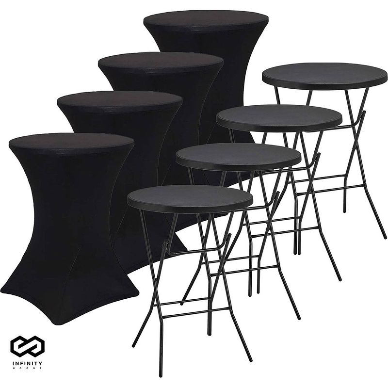 Foto van Infinity goods 4x stevige statafel + 4x zwarte statafelrok - partytafel - robuust en weersbestendig - inklapbaar - 80cm