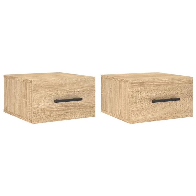 Foto van The living store wandnachtkastje 2 stuks - sonoma eiken - 35 x 35 x 20 cm - bewerkt hout