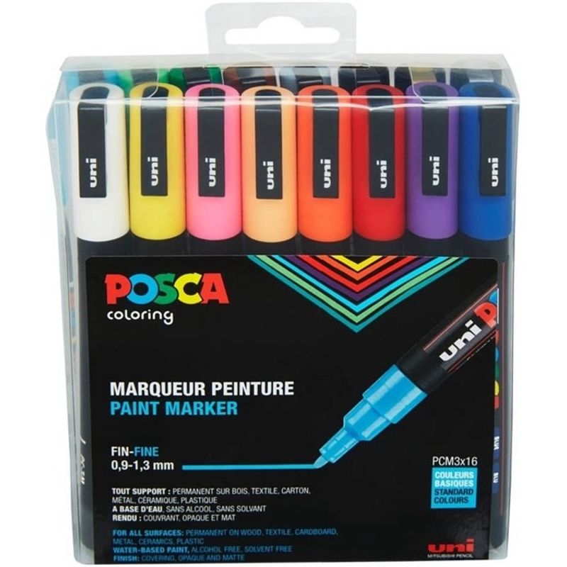 Foto van Uni posca stiften standard colors pc3m 0.9-1.3 mm lijn 16 stuks