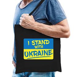 Foto van I stand with ukraine tas zwart volwassenen - oekraine tasje met oekraiense vlag - feest boodschappentassen
