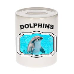 Foto van Dieren dolfijn spaarpot - dolphins/ dolfijnen spaarpotten kinderen 9 cm - spaarpotten