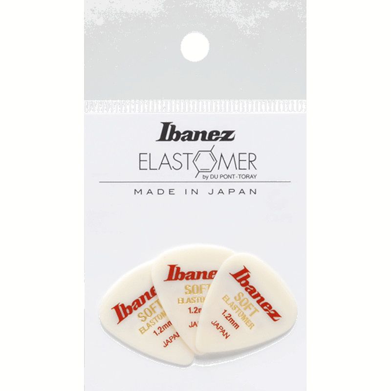 Foto van Ibanez bel14st12 elastomer plectrums 3-pack soft 1.2 mm - wit teardrop