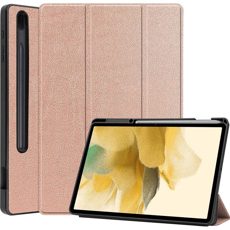 Foto van Basey samsung galaxy tab s7 fe hoesje kunstleer hoes case cover - rose goud