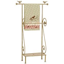 Foto van Haes deco - handdoekrek met vogels - beige - 55x18x97 cm - metaal - handdoekhouder, handdoekstang