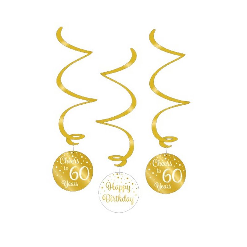 Foto van Paper dreams swirlslingers 60 jaar 70 cm goud/wit 3 stuks
