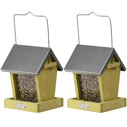 Foto van 2x stuks vogelhuisje/voedersilo met twee vakken hout 22 cm - vogelhuisjes