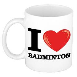 Foto van I love badminton cadeau mok / beker 300 ml - feest mokken