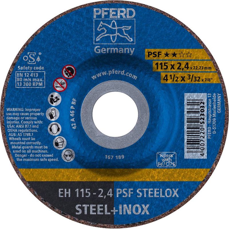 Foto van Pferd psf steelox 61740326 doorslijpschijf gebogen 115 mm 22.23 mm 25 stuk(s)