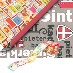 Foto van Sinterklaas inpakpapier/cadeaupapier 6x rollen en 50 naam stickers - cadeaupapier