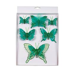 Foto van 12x stuks decoratie vlinders op clip groen 5, 8 en 12 cm - kersthangers