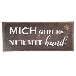 Foto van Clayre & eef tekstbord 30x13 cm zwart metaal rechthoek mich hund wandbord spreuk wandplaat zwart wandbord spreuk