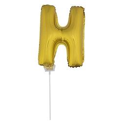 Foto van Gouden opblaas letter ballon h op stokje 41 cm - ballonnen