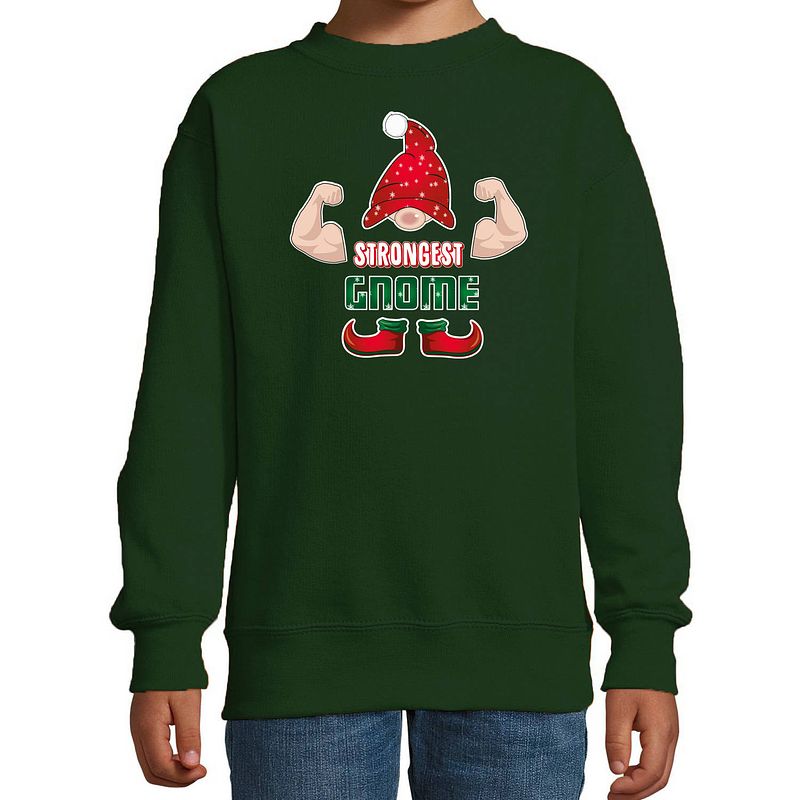 Foto van Bellatio decorations kersttrui/sweater voor jongens - sterkste gnoom - groen - kerst kabouter 12-13 jaar (152/164) - ker