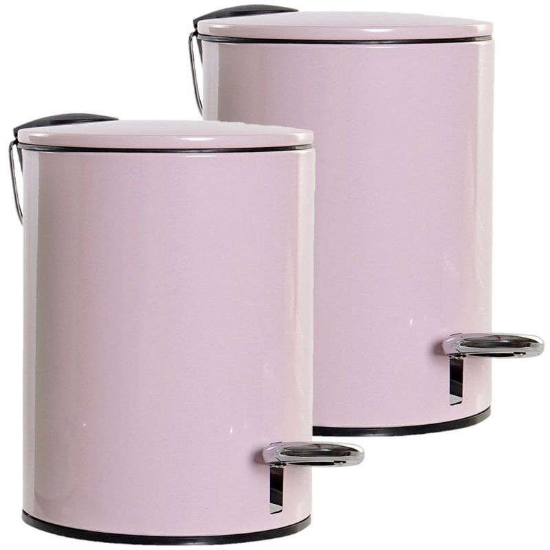 Foto van 2x stuks metalen vuilnisbakken/pedaalemmers roze 3 liter 23 cm - afvalemmers - kleine prullenbakken