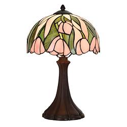 Foto van Lumilamp tiffany tafellamp ø 25x40 cm roze glas tiffany bureaulamp roze tiffany bureaulamp