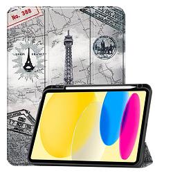 Foto van Basey ipad 10 hoes case hoesje hard cover - ipad 10 2022 hoesje bookcase uitsparing apple pencil - eiffeltoren