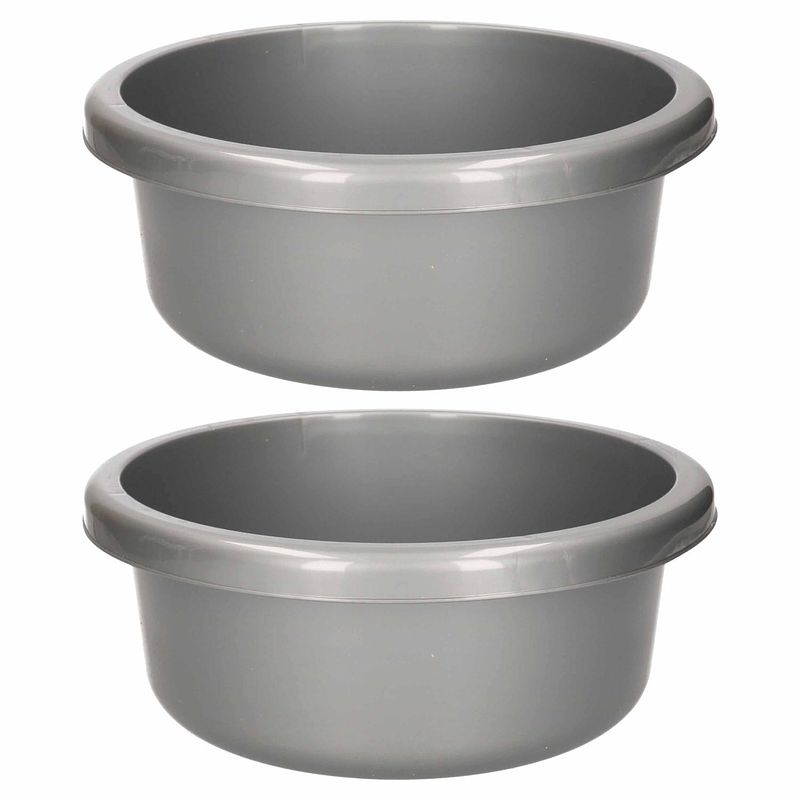 Foto van Set van 2x stuks ronde afwasteiltjes / afwasbakken licht grijs 6,2 liter - afwasbak