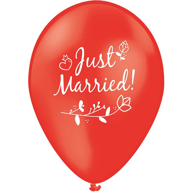 Foto van Tib ballonnen just married! 30 cm latex rood 5 stuks