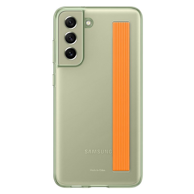 Foto van Samsung s21 fe slim strap cover telefoonhoesje groen