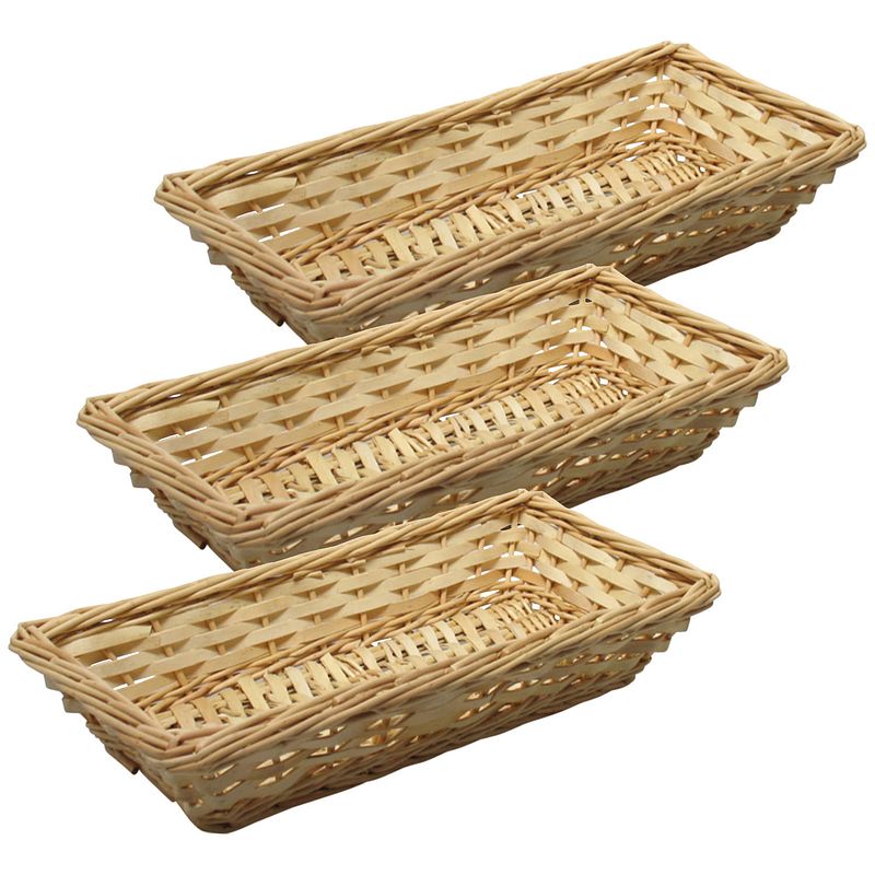 Foto van Broodmand/stokbrood mandje - 3x - rotan/riet - 17 x 37 x 7 cm - broodmand