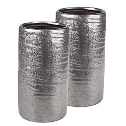 Foto van 2x stuks cilinder vazen keramiek zilver/grijs 12 x 22 cm - vazen