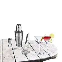 Foto van Cocktailshaker set rvs 5-delig inclusief 4x cocktail/martini glazen 220 ml - cocktailshakers