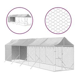 Foto van The living store hondenkennel met dak 2x10x2-5 m gegalvaniseerd staal zilver - kennel