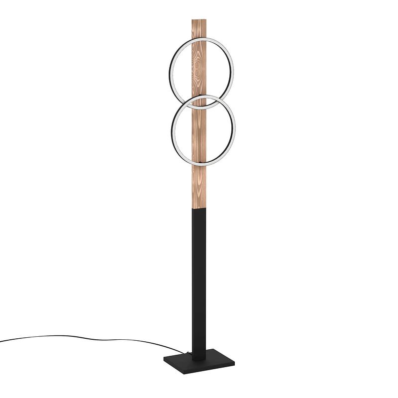 Foto van Eglo boyal vloerlamp - led - 150 cm - zwart/bruin/wit - hout/staal