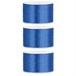 Foto van 3x hobby/decoratie marine blauw satijnen sierlinten 3,8 cm/38 mm x 25 meter - cadeaulinten