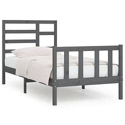 Foto van The living store houten bedframe - massief grenenhout - 205.5 x 106 x 104 cm - grijs