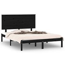 Foto van Infiori bedframe massief hout zwart 135x190 cm 4ft6 double