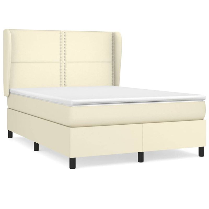 Foto van The living store boxspringbed - crème - 203 x 147 x 118/128 cm - duurzaam kunstleer - verstelbaar hoofdbord -