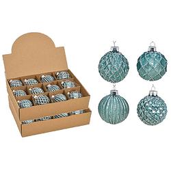 Foto van 24x stuks luxe gedecoreerde glazen kerstballen turquoise blauw 6 cm - kerstbal